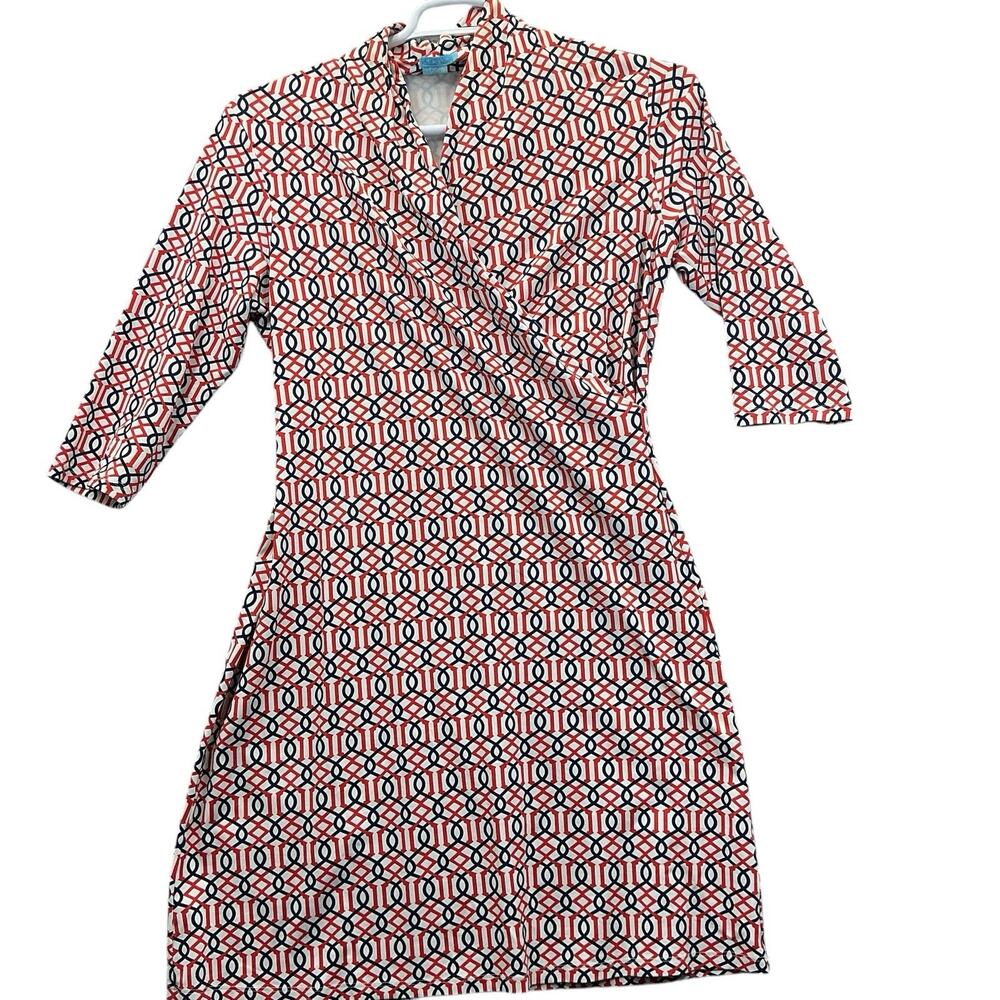 J McLaughlin Geometric Dress V-Neck 3/4 Sleeve Women’s Size Large